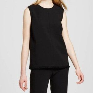 Victoria Beckham Black Twill Fringe Hem Tank Top Size XL NWT